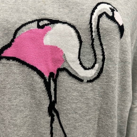 Crown & Ivy flamingo sweater gray crew neck long sleeve xl - Picture 2 of 4